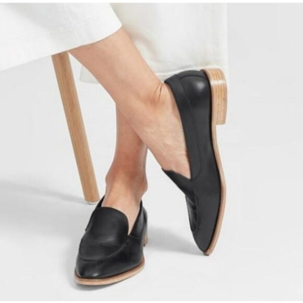 Everlane The Modern Black Leather Pointed Toe Loafers Made in Italy Minimalist